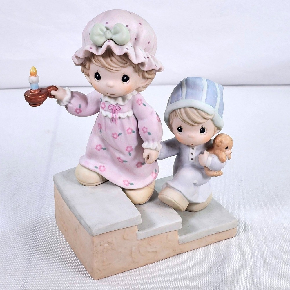 Vtg Precious Moments And To All A Good Night Figurine Girl Boy Candle Stairs 83'